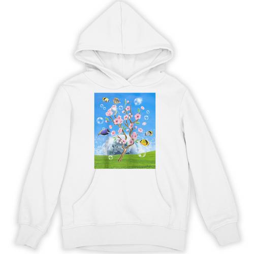 Frutiger Aero Aesthetic Tech Cherry Blossom Fishes Bubbles Raglan Baseball Tee Unisex Hoodie - Figerry