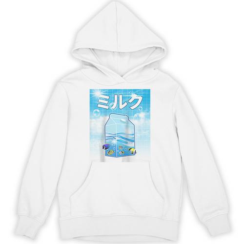 Frutiger Aero Aesthetic Tech Kawaii Milk Underwater Fishes Raglan Baseball Tee Unisex Hoodie - Figerry