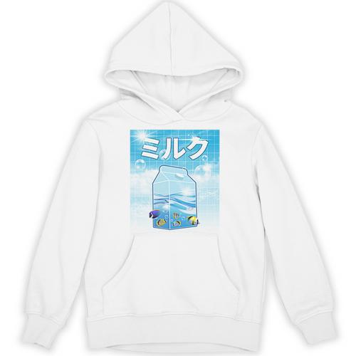 Frutiger Aero Aesthetic Tech Kawaii Milk Underwater Fishes Unisex Hoodie - Figerry