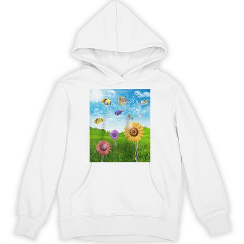 Frutiger Aero Aesthetic Tech Scenery Fishes Sunflower Raglan Baseball Tee Unisex Hoodie - Figerry