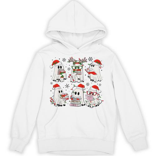 Ghost Book Reading Christmas Books Lover Teacher Kids Unisex Hoodie - Bookorys CA