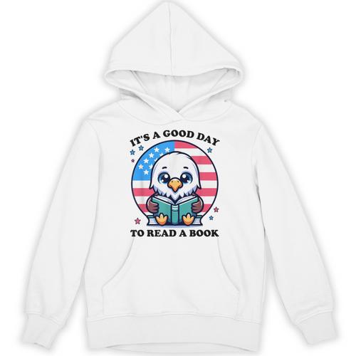 A Good Day To Read a Book Reading Eagle With American Flag Unisex Hoodie - Bookorys UK