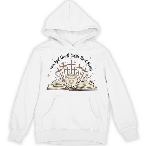 Groovy Flowers Love God Drink Coffee Read Books Christian Unisex Hoodie - Bookorys