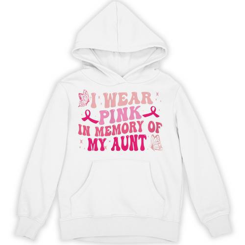 Groovy I Wear Pink In Memory Of My Aunt Breast Cancer Back Unisex Hoodie - Easessy