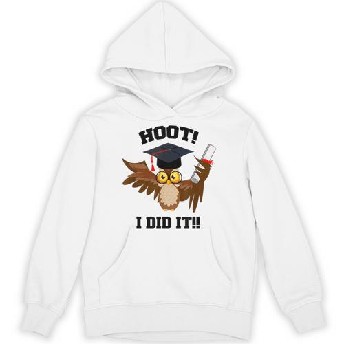 Hoot I Did It Grad Owl Holding Graduation Diploma Congrats Unisex Hoodie - Best Gift Smart