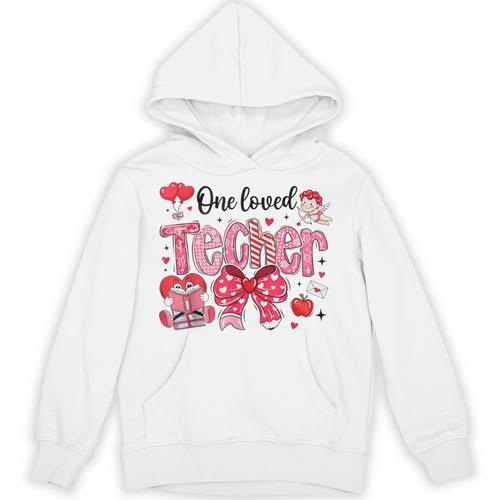 HUGvyn One Loved Teacher Valentine Book Heart Reading Bow Unisex Hoodie - Bookorys