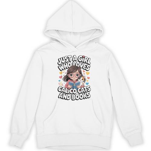 Kawaii Cat And Books Just A Girl Who Loves Both Unisex Hoodie - Bookorys AU