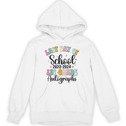 Last Day Autographs 1st Grade Graduation Boys Girls Groovy Unisex Hoodie - Best Gift Smart