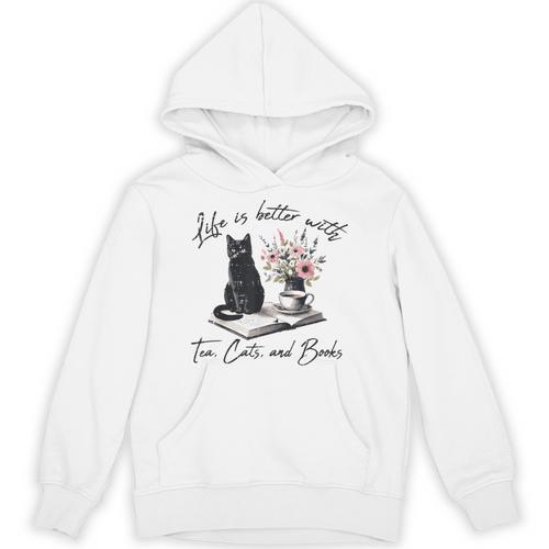 Life Better With 2 Cats Books Kitten Kitty Women Girls Kids Unisex Hoodie - Bookorys