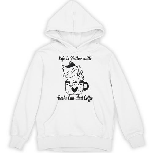 Life Is Better With Books Cats And Coffee Shirt Unisex Hoodie - Bookorys
