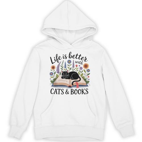 Life Is Better With Cats And Books Unisex Hoodie - Bookorys