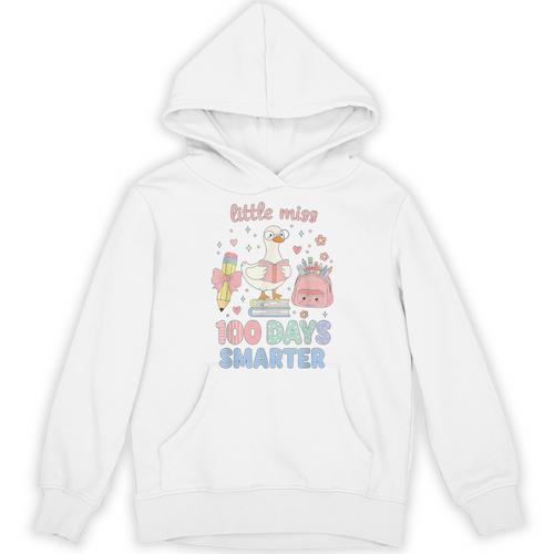 Little Miss 100 Days Smarter Cute Goose Reading Books Girls Unisex Hoodie - Bookorys CA