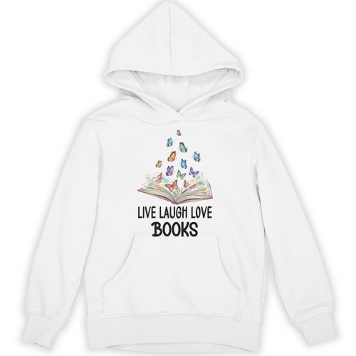 Live Laugh & Love Books Reading Butterfly Book Lover Bookish Premium Unisex Hoodie - Bookorys