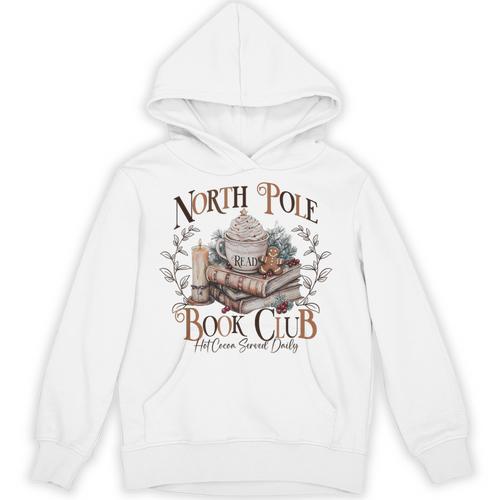 North Pole Book-Club Hot Cocoa Served Daily Christmas Book Unisex Hoodie - Bookorys