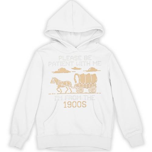 Please Be Patient I'm From The 1900s Retro Pixel Horse Wagon Premium Unisex Hoodie - Figerry