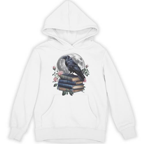 Raven Nature Art Crow Moon Book Cottagecore Botanical Flower Unisex Hoodie - Bookorys UK