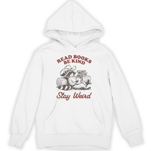 Read Books Be Kind Stay Weird Bookish Cowboy Reading Raccoon Unisex Hoodie - Bookorys
