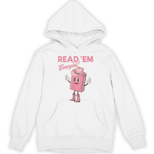 Read 'Em Western Cowgirl Retro Groovy Reading Books Unisex Hoodie - Bookorys