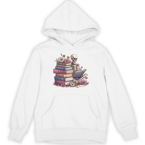 Reading A Book Per Day Keeps Reality Away Skeleton Books Unisex Hoodie - Bookorys CA