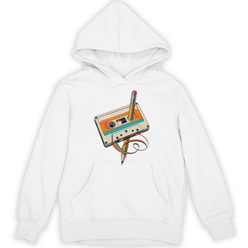 Retro Cassette Tape & Pencil Rewind Nostalgia Party 80s 90s Unisex Hoodie - Figerry