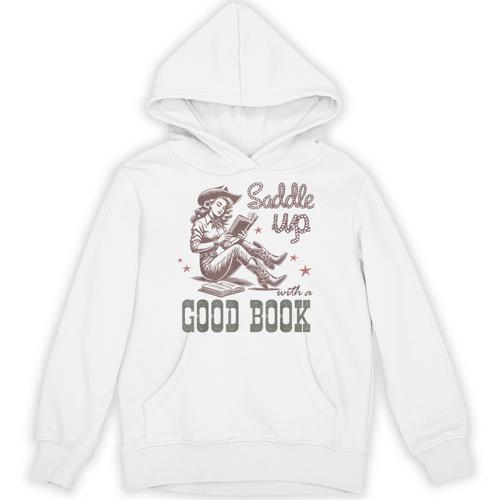 Retro Cowgirl ReadingTee Saddle Up With A Good Book Western Unisex Hoodie - Bookorys UK