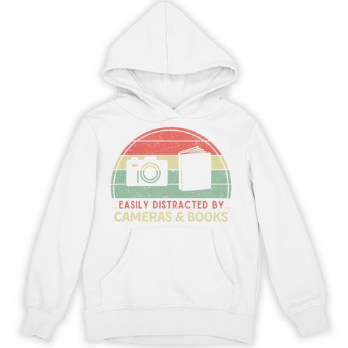Retro Easily Distracted By Cameras & Books Photography Unisex Hoodie - Bookorys DE