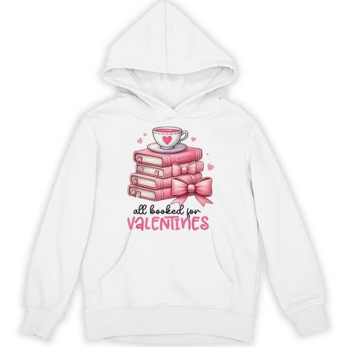 Retro Groovy Valentine Men Women Kid Tees By Emily All Booked For Valentines Book Reading Bookworm Nerdy Unisex Hoodie - Bookorys