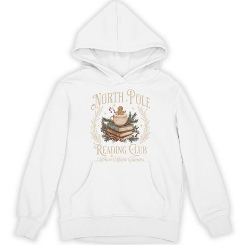 Retro North Pole Reading Club Hot Cocoa Book Lovers Xmas Unisex Hoodie - Bookorys