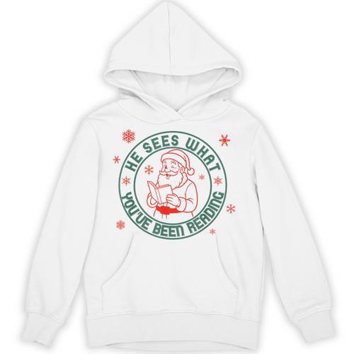 He Sees What You'Ve Been Reading Christmas Book Lover Shirt Unisex Hoodie - Bookorys CA