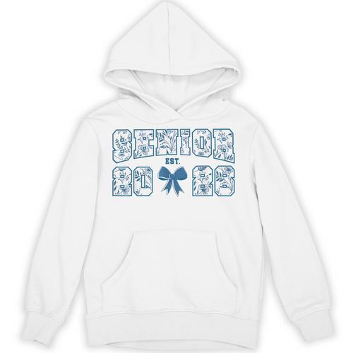 Senior 26 Graduation Class Of 2026 Bow Blue Toile Floral Unisex Hoodie - Best Gift Smart