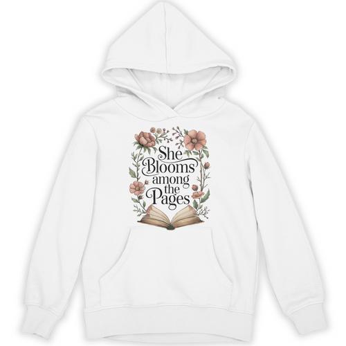 She Blooms Among The Pages Women Mom Wife Floral Book Lover Unisex Hoodie - Bookorys