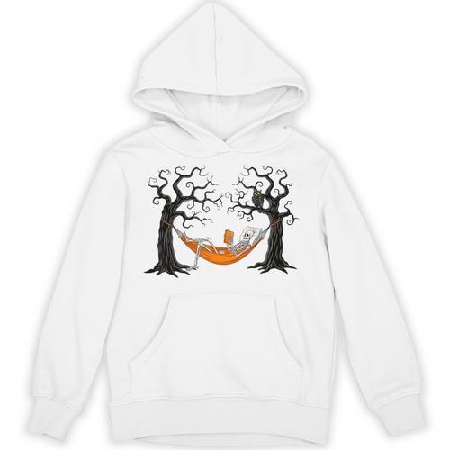 Skeleton Reading Book In Hammock Halloween Reader Unisex Hoodie - Bookorys