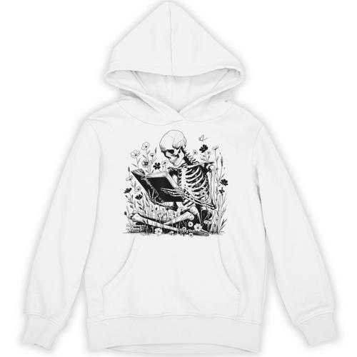 Skeleton Skull Halloween Book Reading Books Lover Teacher Unisex Hoodie - Bookorys CA