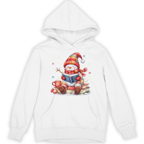 Snowman Reading Books Lovers Christmas Librarian Bookworm Unisex Hoodie - Bookorys UK