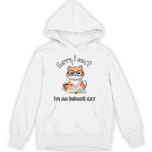 Sorry I Can't Indoor Cat Top For Introvert With Coffee Book Unisex Hoodie - Raresse