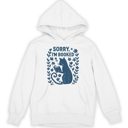 Sorry I'm Booked Cat Reading Book Boho Flowers Vintage Unisex Hoodie - Bookorys CA