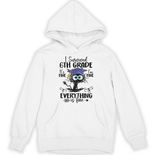 I Survived 6th Grade Graduated Cat Graduation For Men Women Girls Kids Unisex Hoodie - Best Gift Smart