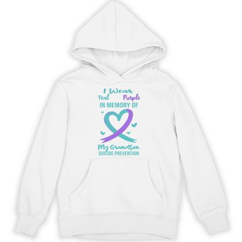 Teal Purple Memory Of Grandson Suicide Prevention Ribbon Unisex Hoodie - Easessy