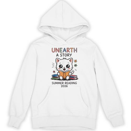 Unearth a Story Cute Kitten Summer Reading 2026 Cat Book Unisex Hoodie - Bookorys AU