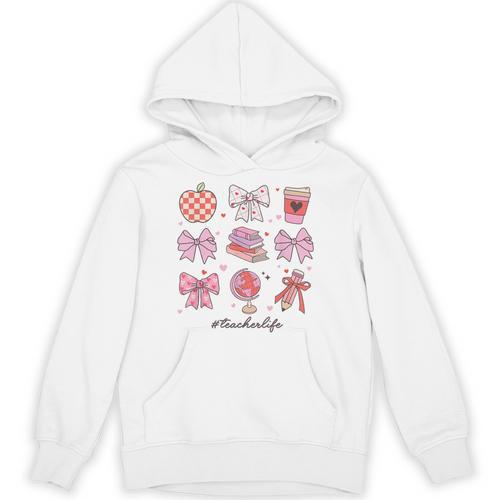 Valentine Teacher Cute Bows Apple Globe Pencil Books Art Unisex Hoodie - Bookorys