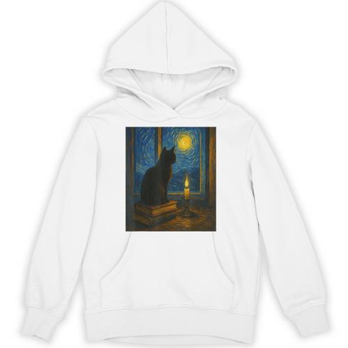 Van Gogh Starry Night Art Cat And Book Lovers Unisex Hoodie - Bookorys