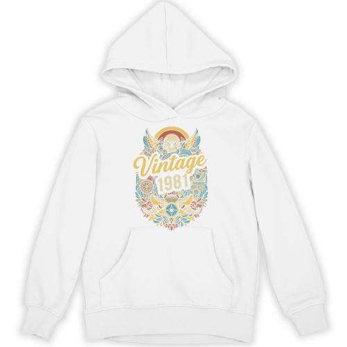 Vintage 1981 Retro Badge Nostalgia Eighties Compass Skull Unisex Hoodie - Figerry