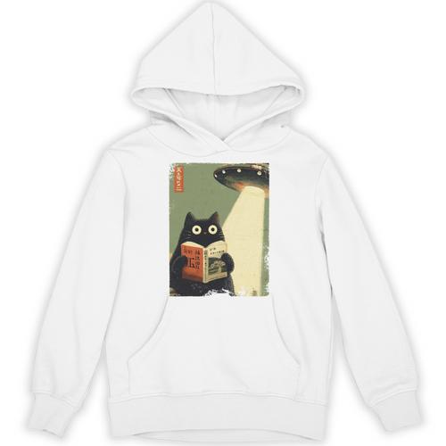 Vintage Japanese Cat Book Lovers UFO Alien Abduction Cat Dad Unisex Hoodie - Bookorys AU