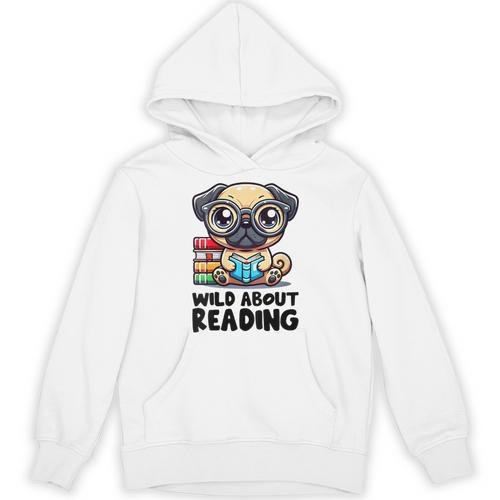Wild About Reading Book Lover Pug Dog Unisex Hoodie - Bookorys
