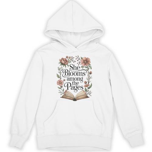 Women's She Blooms Among The Pages Women Mom Wife Floral Book Lover Unisex Hoodie - Bookorys