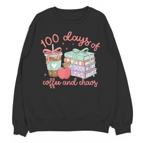 100 Days Of Coffee And Chaos Coquette Bow Book Apple Unisex Sweatshirt - Bookorys