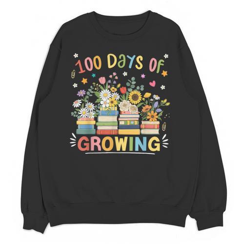 100th Day Of School Teacher Floral Books 100 Days Of Growing Unisex Sweatshirt - Bookorys CA