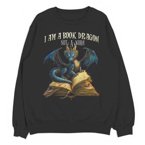 3 Bookish Quote I Am a Book Dragon Not a Worm Reading Book Unisex Sweatshirt - Bookorys