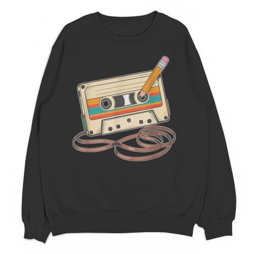 80s 90s Retro Party Costume Nostalgia Cassette Tape Pencil Unisex Sweatshirt - Figerry