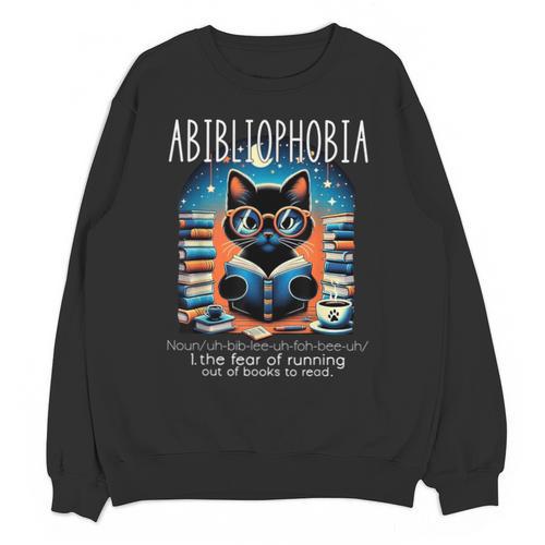 Abibliophobia Cat Reading Bookworm Reader Nerd For Men Women Girls Kids Unisex Sweatshirt - Bookorys AU